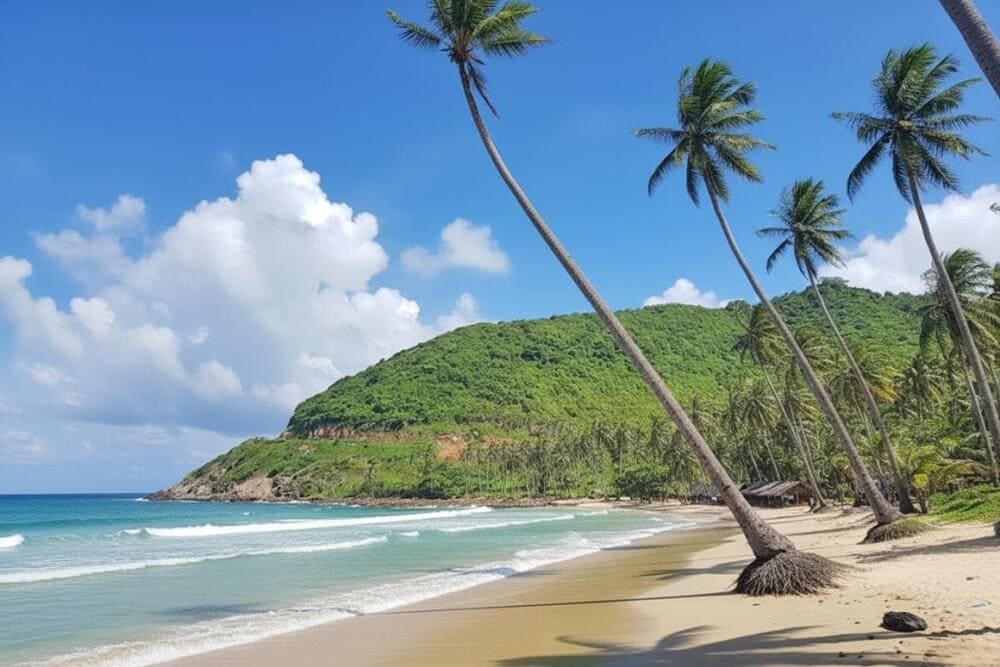 Bãi cây Mến tuyệt đẹp với rặng dừa nghiêng soi bóng